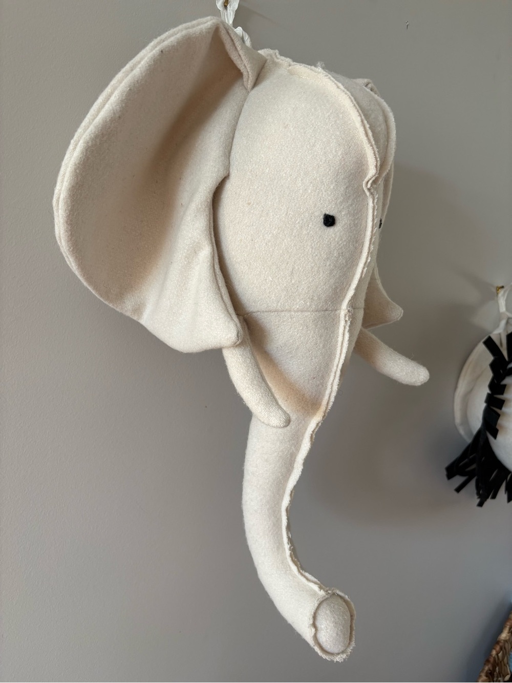 Cream Plush Elephant Wall Hanging